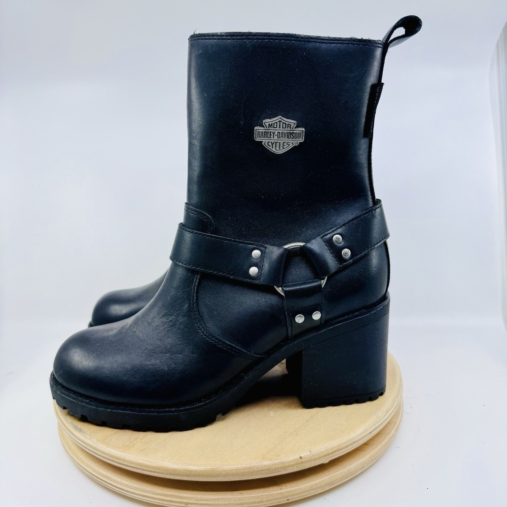 Harley Davidson Howell Boots Womens 6 Black Leather Harness Zip Biker D84665